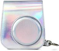 📷 elvam camera case bag purse for fujifilm mini 11/9/8/8+ instant camera - silvery, with detachable adjustable strap logo