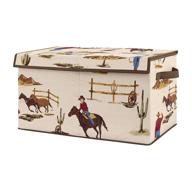 🤠 stylish tan and red western-inspired cowboy toy bin storage for nursery or kids room logo