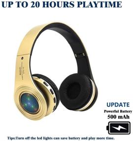 img 3 attached to 🎧 Gold Bluetooth Headphones Wireless with Mic, LED Light Up, Stereo Sound - Ideal for Kids to Adults, Cellphone, Tablets, Computer