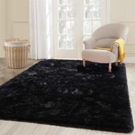 🐻 ecober premium velvet fluffy area rug: plush soft carpet for bedroom & living room, extra comfy furry rugs in modern solid black color, 4x5.9 feet logo