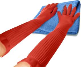 img 2 attached to 🧤 SYNRA Kitchen Gloves - Rubber Material, Medium Size (23" Length, 4.4" Palm Diameter), 2 Pack