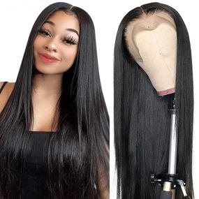 img 4 attached to Lace Front Human Hair Wig Straight 13x4 HD Lace Frontal Pre Plucked with Baby Hair 150% Density Brazilian Virgin Wig for Black Women Natural Color (18 Inch)