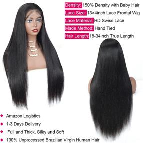 img 2 attached to Lace Front Human Hair Wig Straight 13x4 HD Lace Frontal Pre Plucked with Baby Hair 150% Density Brazilian Virgin Wig for Black Women Natural Color (18 Inch)