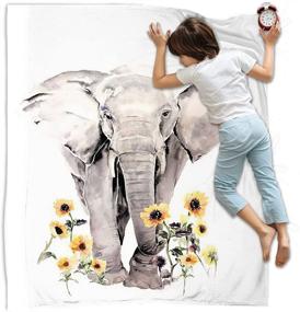 img 4 attached to 🌻 Super Soft Cozy Fleece Sunflower Elephant Blanket - Reversible Animal Bedding Throw Blanket for Baby Adults Couch Sofa - Size: 40x50 Inch