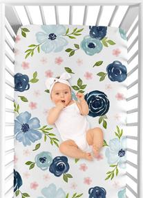 img 1 attached to 🌸 Sweet Jojo Designs Navy Blue and Pink Watercolor Floral Fitted Crib Sheet - Baby/Toddler Bed Nursery Décor - Blush, Green, and White Shabby Chic Rose Flower Design