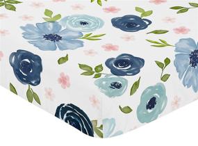 img 2 attached to 🌸 Sweet Jojo Designs Navy Blue and Pink Watercolor Floral Fitted Crib Sheet - Baby/Toddler Bed Nursery Décor - Blush, Green, and White Shabby Chic Rose Flower Design