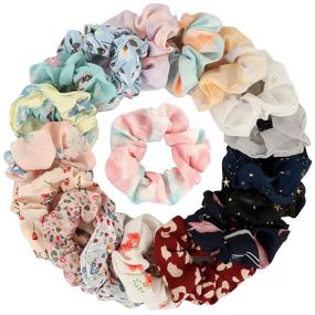 img 4 attached to 🌸 Floral Chiffon Hair Bands: 18 Pcs Ponytail Ties & Scrunchies – Ideal Accessory for Girls' Hairstyles, Perfect for Casual and Party Dress