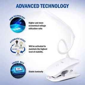 img 1 attached to USB Clip On Light Reading Lights with 20 LED, 3 Brightness Dimmer, 360° Flexible Lamp Clip, 2000mAh Eye Protection Book Clamp Light, Gooseneck Bed Night Light for Kids Desk - White