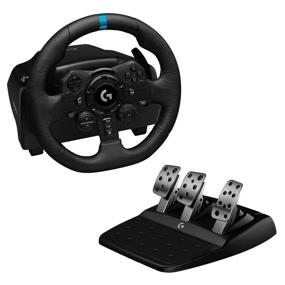 img 4 attached to Продуктовое название на русском языке: "Улучшенный руль и педали Logitech G923 с технологией TRUEFORCE до 1000 Гц и обратной связью силы, отзывчивыми педалями, двойным сцеплением для запуска и настоящим кожаным чехлом на рулевом колесе - совместимо с PS5, PS4 и ПК