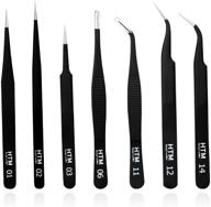 high-precision craft tweezers set - includes 3 pointed tweezers, 2 curved tweezers, and 2 precision serrated tweezers for eyelash extensions, craft, jewelry, soldering, electronics, and more! logo