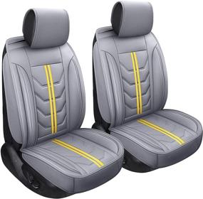 img 4 attached to SPEED TREND Leather Car Seat Covers: Premium PU Leather for Auto Interior Accessories, Universal Fit for Most Cars, SUVs, and Trucks (ST-004 Front Pair, Gray & Yellow)