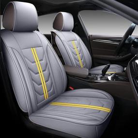 img 3 attached to SPEED TREND Leather Car Seat Covers: Premium PU Leather for Auto Interior Accessories, Universal Fit for Most Cars, SUVs, and Trucks (ST-004 Front Pair, Gray & Yellow)