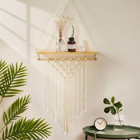 img 4 attached to AerWo Bohemian Macrame Wall Hanging Shelf and Plant Shelves, Handcrafted Wooden Hanging Shelves with Cotton Woven Rope, Boho Decor Indoor Hanging Shelf for Bedroom Wall Decor