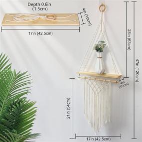 img 3 attached to AerWo Bohemian Macrame Wall Hanging Shelf and Plant Shelves, Handcrafted Wooden Hanging Shelves with Cotton Woven Rope, Boho Decor Indoor Hanging Shelf for Bedroom Wall Decor