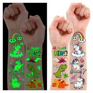 🎉 partywind luminous temporary tattoos for kids: 135 styles of glow unicorn and dinosaur tattoo stickers - perfect unicorn dinosaur birthday decorations, party supplies, favors, and gifts for boys and girls (10 sheets) logo