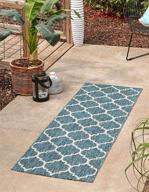 unique loom trellis collection area rug: moroccan inspired teal/gray runner, indoor/outdoor décor, 2ft x 6ft logo