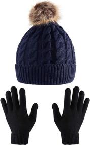 img 4 attached to 🧣 Tatuo Women's Winter Knitted Beanie Hat with Faux Fur Pom, Slouchy Style & Full Finger Knitted Gloves