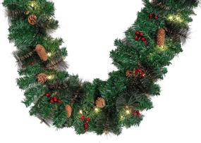 img 3 attached to 🎄 Joiedomi 9Ft Christmas Garland Prelit with 50 Lights: Bristle, Pine Cones, Holly Berries for Outdoor & Indoor Decor