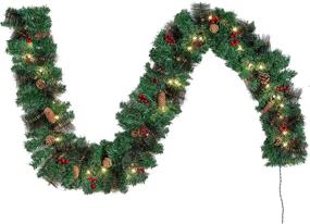 img 4 attached to 🎄 Joiedomi 9Ft Christmas Garland Prelit with 50 Lights: Bristle, Pine Cones, Holly Berries for Outdoor & Indoor Decor