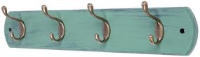 img 4 attached to 🧥 DOKEHOM Mediterranean Blue Coat Hook Rack Hanger with Natural Pine Wood and 4 Antique Brass Hooks