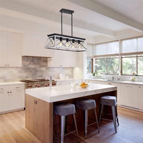 img 3 attached to 🏡 Rustic Farmhouse Chandelier for Dining Room, Kitchen Island Light Fixture, 5-Light Linear Pendant Lighting, Rectangular Metal Solid Ceiling Lights