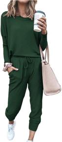 img 4 attached to PRETTYGARDEN Women's Two Piece Set - Solid Color Pullover Crewneck Long Sleeve Tops and Pants Sweatsuits Tracksuits