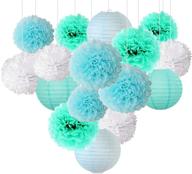 🌼 16-piece blue and white tissue paper flowers ball pom poms craft kit with mixed paper lanterns - ideal for wedding, school graduation, birthday party, baby shower, bridal shower decorations logo
