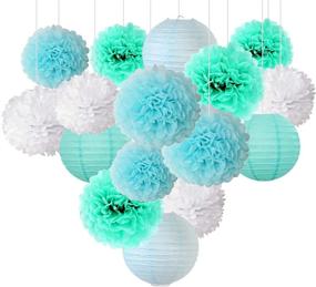 img 2 attached to 🌼 16-Piece Blue and White Tissue Paper Flowers Ball Pom Poms Craft Kit with Mixed Paper Lanterns - Ideal for Wedding, School Graduation, Birthday Party, Baby Shower, Bridal Shower Decorations