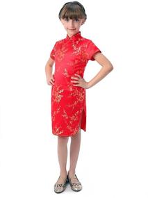 img 3 attached to 🌸 Captivating Bitablue Girls Red Chinese Dress: Adorned with Golden Wintersweet Blossom