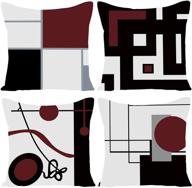 🍷 modern geometric decorative cushion pillow covers set of 4 - black wine red grid stripe design - 18" x 18" - stylish home décor with hidden zipper - perfect for couch or bed логотип