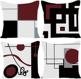 img 4 attached to 🍷 Modern Geometric Decorative Cushion Pillow Covers Set of 4 - Black Wine Red Grid Stripe Design - 18" x 18" - Stylish Home Décor with Hidden Zipper - Perfect for Couch or Bed