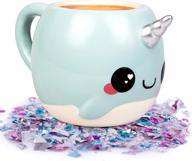 blue narwhal coffee mug - unicorn of the sea - glitter galaxy - ceramic logo