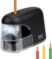 eagle battery powered electric pencil sharpener with led light, portable and reusable blade, ideal school and office supplies for kids - black logo