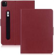 📱 fyy case for new ipad pro 12.9 inch 4th generation 2020 with pencil holder - luxury cowhide genuine leather case in wine red" logo
