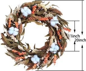 img 3 attached to 🍂 Bibelot 20 inch Autumn Wreath: Cotton Ball Design with Artificial Grain; Thanksgiving Rustic Harvest Wreath for Front Door Decoration; Rustic Farmhouse Decor: Home Wall Hanging for Indoor/Outdoor Use