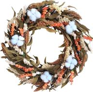 🍂 bibelot 20 inch autumn wreath: cotton ball design with artificial grain; thanksgiving rustic harvest wreath for front door decoration; rustic farmhouse decor: home wall hanging for indoor/outdoor use логотип