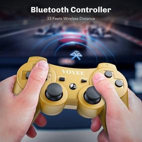 img 1 attached to VOYEE Wireless Controller for PlayStation 3 PS3, Upgraded Joystick/Motion & Rumble Control (Gold)