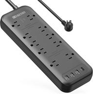 💡 hitrends power strip surge protector with 10 outlets & 3 usb ports - 6ft extension cord, angled flat plug - ideal for home office (black) logo