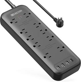 img 4 attached to 💡 HITRENDS Power Strip Surge Protector with 10 Outlets & 3 USB Ports - 6ft Extension Cord, Angled Flat Plug - Ideal for Home Office (Black)