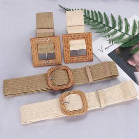 img 2 attached to 👗 Trendy Boho Elastic Waist Belts for Women - Set of 4 Fashionable Straw Woven Skinny Dress Belts by WHIPPY