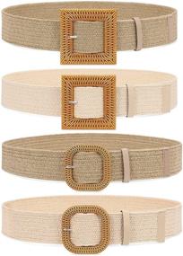 img 4 attached to 👗 Trendy Boho Elastic Waist Belts for Women - Set of 4 Fashionable Straw Woven Skinny Dress Belts by WHIPPY