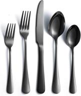 stainless steel black silverware set for 4 - 20 piece cutlery set with spoons, forks, and knives - mirror polished flatware utensil set for home kitchen restaurant hotel - dishwasher safe logo