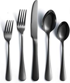 img 4 attached to Stainless Steel Black Silverware Set for 4 - 20 Piece Cutlery Set with Spoons, Forks, and Knives - Mirror Polished Flatware Utensil Set for Home Kitchen Restaurant Hotel - Dishwasher Safe