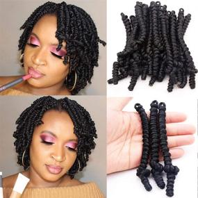 img 4 attached to 6 Inch Pre-Twisted Passion Twists Crochet Braids Hair: Cute Short Spring Twist Bob - 3 Packs (6 inch, 1B)