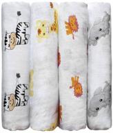 large 4 x 4 feet cuddlebug muslin baby swaddle blankets for boys and girls – 4 pack of safari friends, made with soft muslin cotton logo