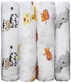 img 4 attached to Large 4 x 4 Feet CuddleBug Muslin Baby Swaddle Blankets for Boys and Girls – 4 Pack of Safari Friends, Made with Soft Muslin Cotton