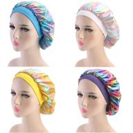 🌈 pack of 4 colorful printed silk bonnets for curly hair - elastic wide band sleep caps with premium elastic band sleep bonnets for women logo