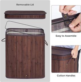 img 2 attached to 🧺 SONGMICS 100L Double Laundry Hamper with Lid and Liner, Divided Bamboo Laundry Basket for Laundry Room and Bedroom, Brown ULCB064K02