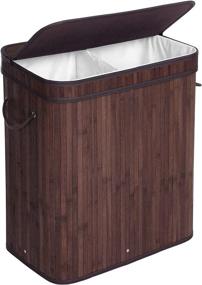 img 4 attached to 🧺 SONGMICS 100L Double Laundry Hamper with Lid and Liner, Divided Bamboo Laundry Basket for Laundry Room and Bedroom, Brown ULCB064K02