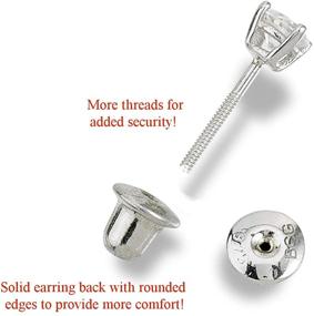 img 2 attached to Sterling Silver Rhodium Plated Screw Safety Back CZ Earrings 4mm: Ideal for Toddlers, Girls & Women